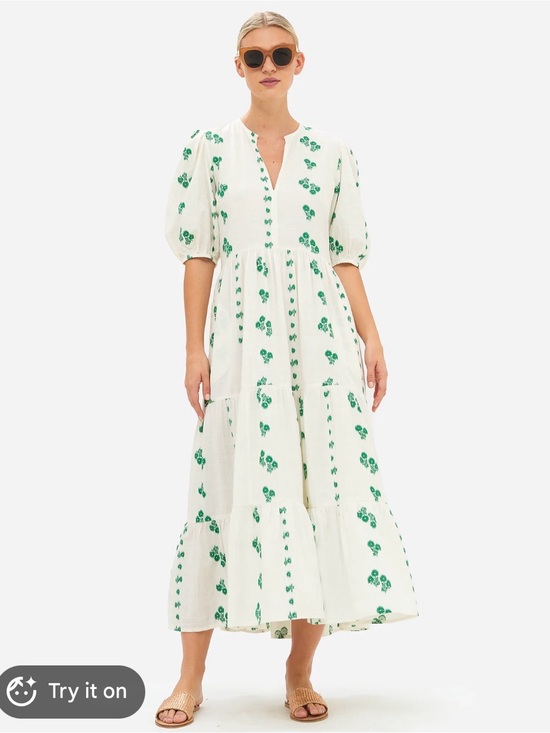 Oliphant Dresses & Skirts - Oliphant White Maxi Dress with Green Floral Print